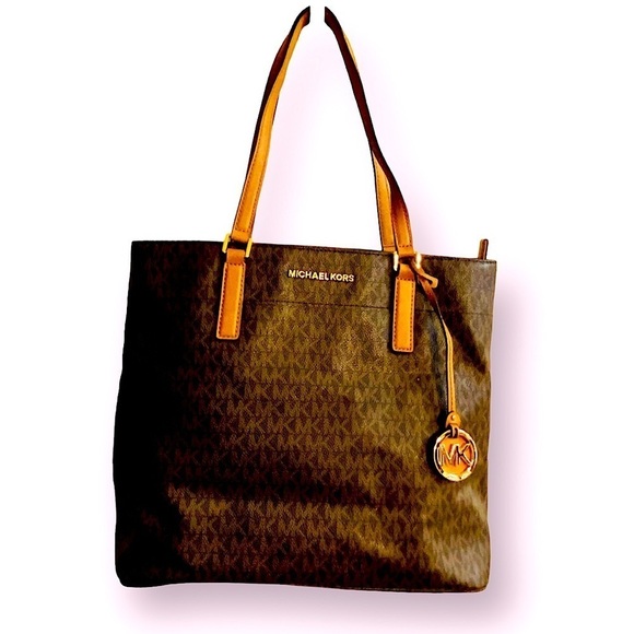 Michael Kors Handbags - MICHAEL KORS Logo Top-Zip Tote Bag Brown sign…